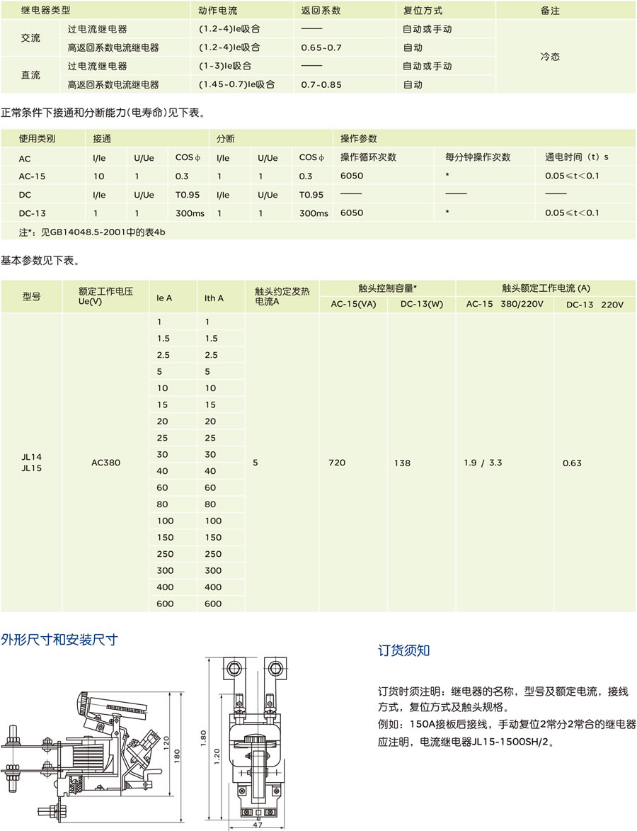 人民电器JL15系列电流继电器 